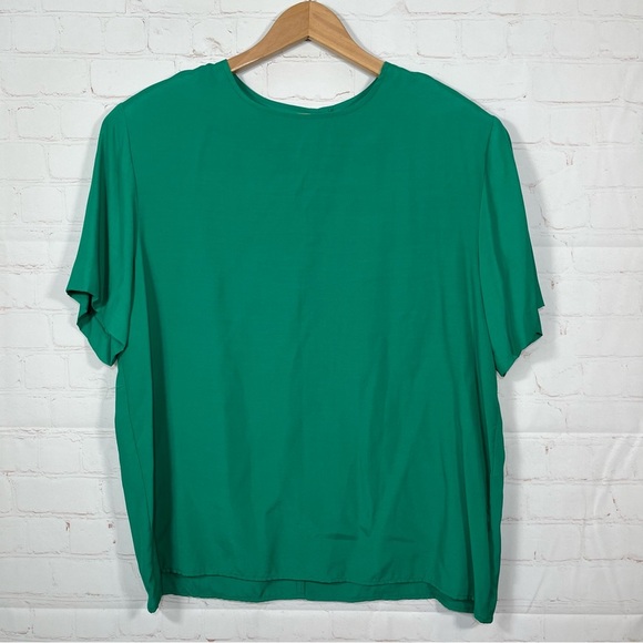Vintage Talbots 80s Blouse Top Womens Size 16 Green Short Sleeve Shoulder Pads - Picture 1 of 9